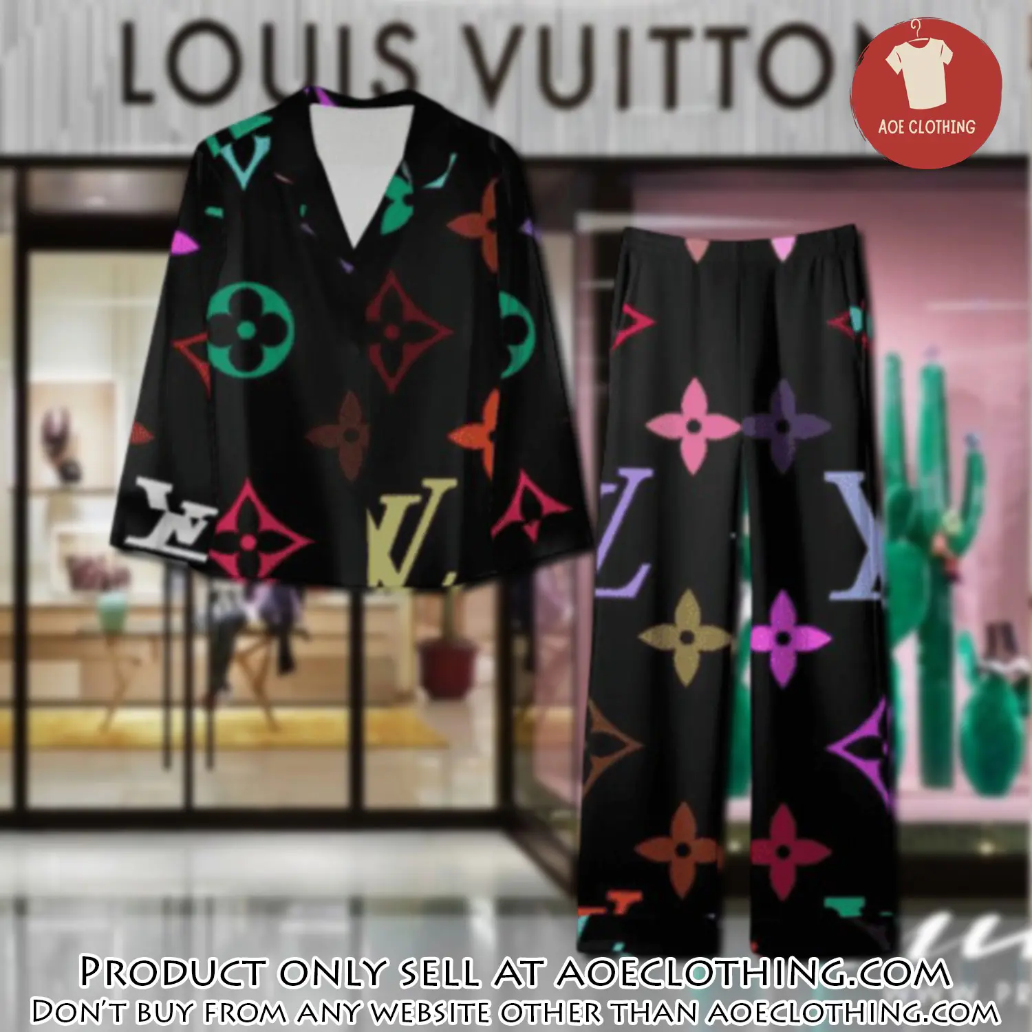 Trending luxury lv satin pajama set pjs1099 aoe2552926